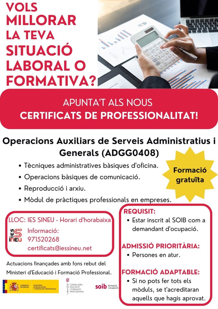 certificat professionalitat operacions auxiliars de serveis administratius i generals ADGG0408